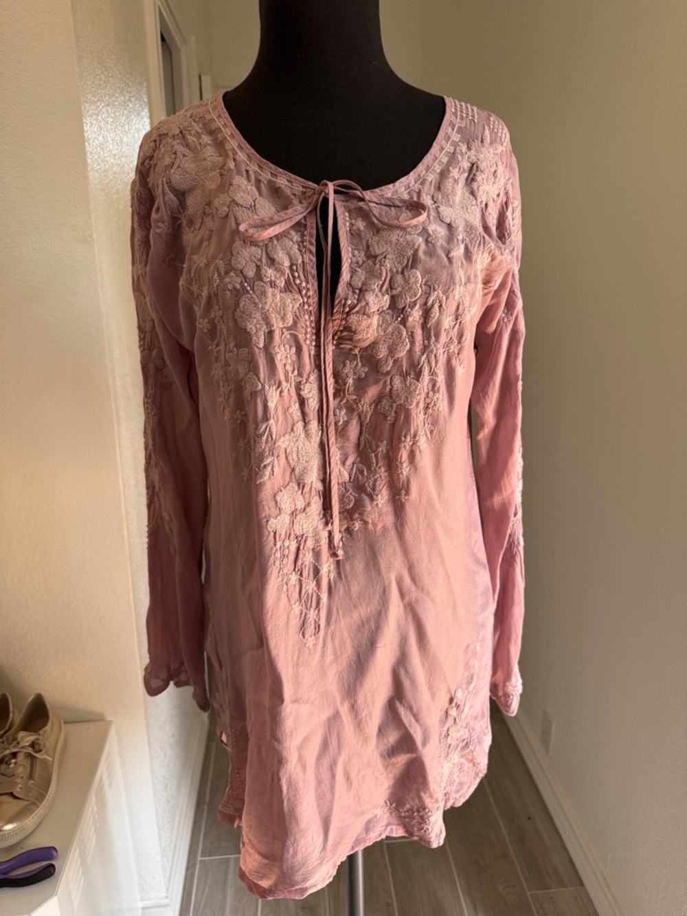Johnny Was Dusty Rose Embroidered Tunic